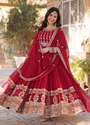 Heavy embroidery & sequience work Georgette gown with dupatta  2