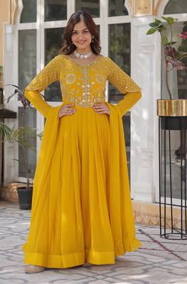 Heavy embroidery & sequience work Georgette gown with dupatta  1