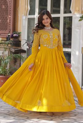 Heavy embroidery & sequience work Georgette gown with dupatta  2