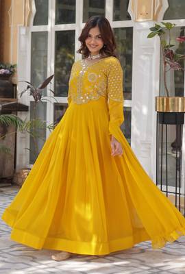 Heavy embroidery & sequience work Georgette gown with dupatta  4