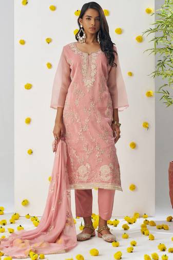 Light peach organza embroidered salwar suuit