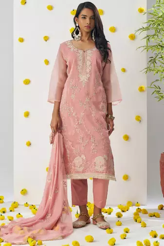 Light peach organza embroidered salwar suuit