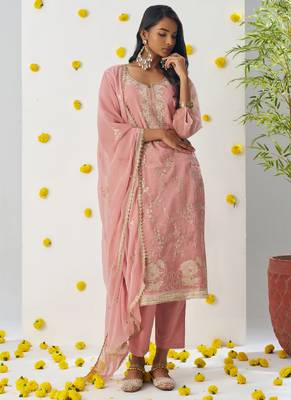 Light peach organza embroidered salwar suuit 3