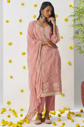 Light peach organza embroidered salwar suuit