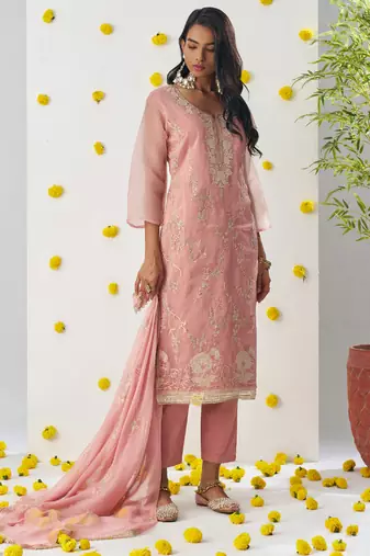 Light peach organza embroidered salwar suuit