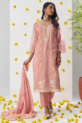 Light peach organza embroidered salwar suuit