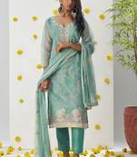 Sky blue organza embroidered salwar suuit