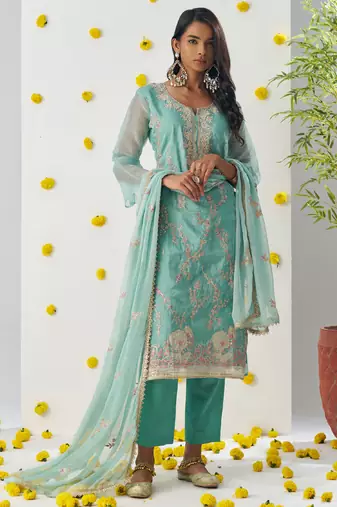 Sky blue organza embroidered salwar suuit