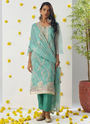 Sky blue organza embroidered salwar suuit 4