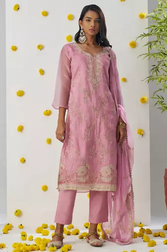 Baby pink organza embroidered salwar suuit