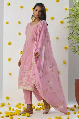 Baby pink organza embroidered salwar suuit