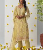 Light yellow organza embroidered salwar suuit