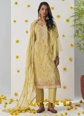 Light yellow organza embroidered salwar suuit 4