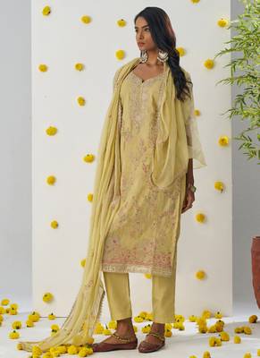 Light yellow organza embroidered salwar suuit 5
