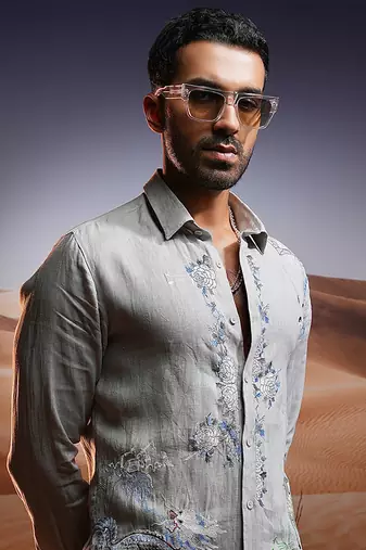 Phoenix whisper embroidered linen shirt