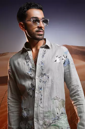 Phoenix whisper embroidered linen shirt