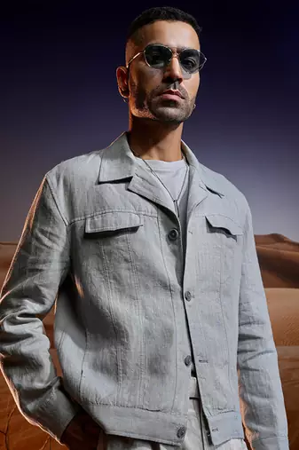 Wanderer grey linen trucker jacket