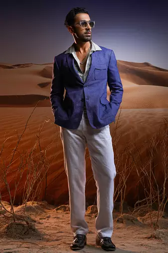 Indigo blue voyager linen blazer