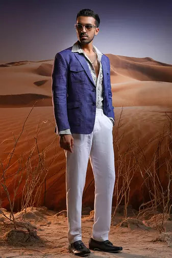 Indigo blue voyager linen blazer