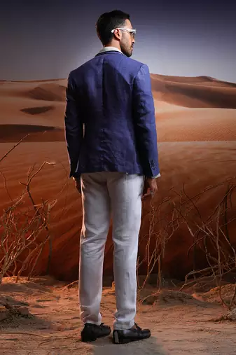 Indigo blue voyager linen blazer