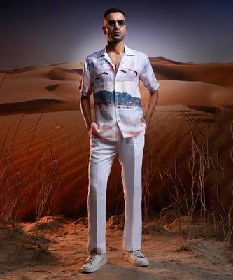 Savanah mirage printed linen cuban shirt 1