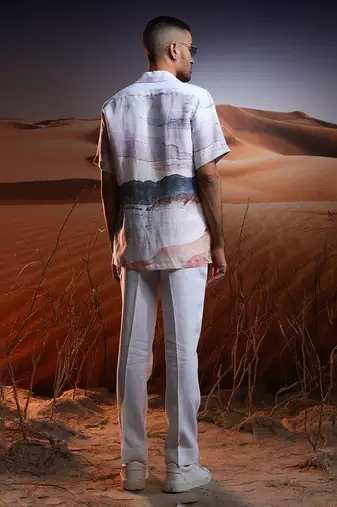 Savanah mirage printed linen cuban shirt