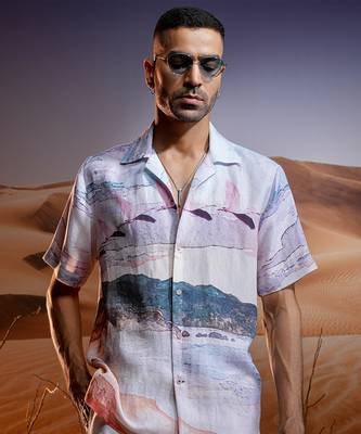 Savanah mirage printed linen cuban shirt 3