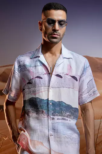 Savanah mirage printed linen cuban shirt