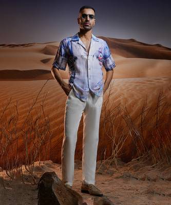Savanah mirage printed linen cuban shirt 4
