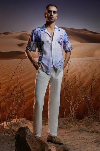 Savanah mirage printed linen cuban shirt