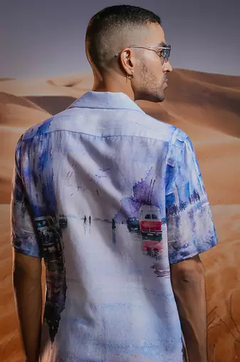 Savanah mirage printed linen cuban shirt