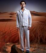 White herringbone linen coord set