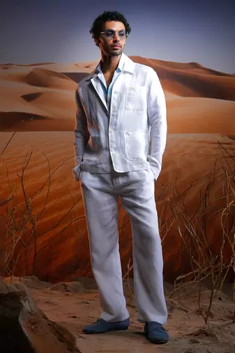 White herringbone linen coord set
