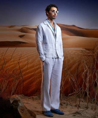 White herringbone linen coord set 3