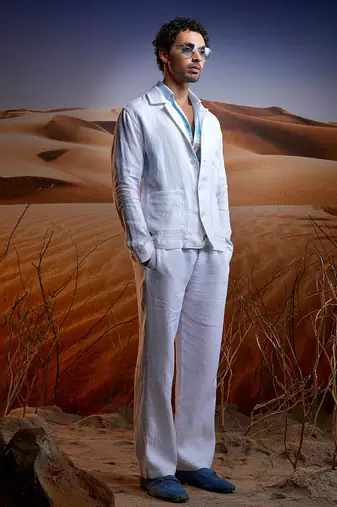White herringbone linen coord set