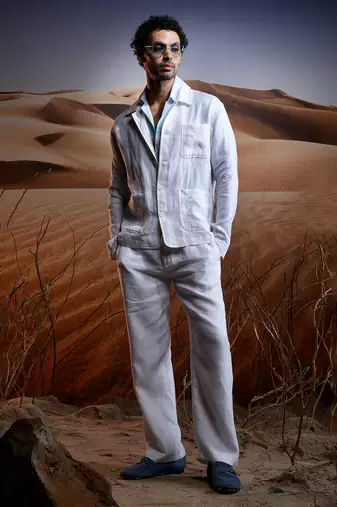 White herringbone linen coord set