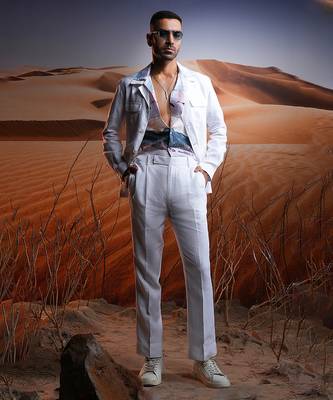 White linen safari suit 1