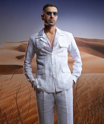 White linen safari suit 3