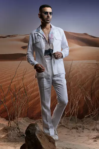 White linen safari suit
