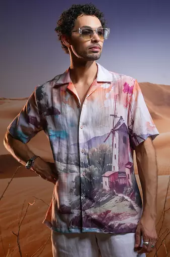 Portofino sunset linen cuban shirt