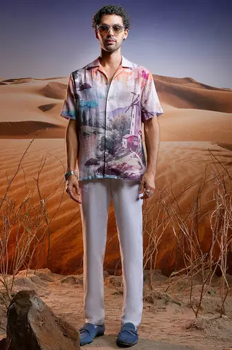 Portofino sunset linen cuban shirt
