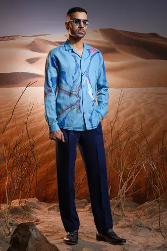 Serene tides hand-painted linen shirt