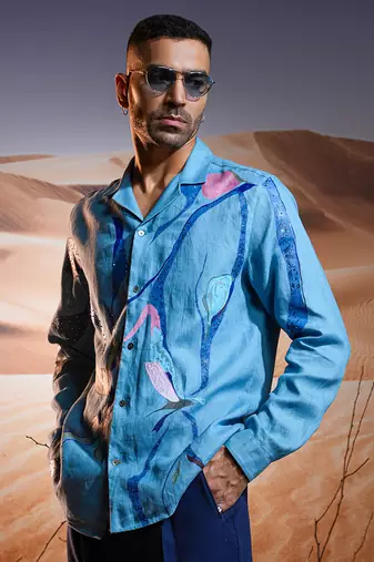 Serene tides hand-painted linen shirt