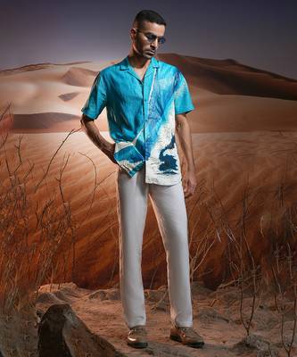 Aqua mirage hand-painted linen shirt 1