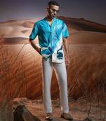 Aqua mirage hand-painted linen shirt