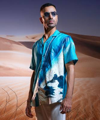 Aqua mirage hand-painted linen shirt 2