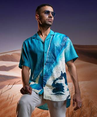Aqua mirage hand-painted linen shirt 3