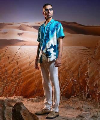 Aqua mirage hand-painted linen shirt 4