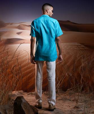 Aqua mirage hand-painted linen shirt 5
