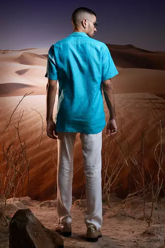 Aqua mirage hand-painted linen shirt